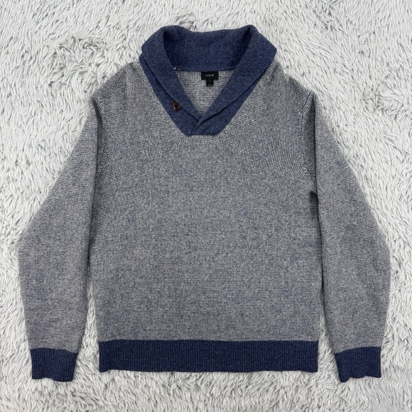 J Crew Sweater Men's L Blue Shawl Collar 100% Wool Black‎ Label Grandpa - Picture 1 of 8